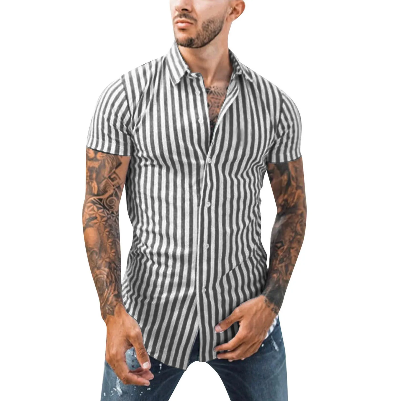 Camiseta transpirable Vintage para hombre, blusa con botones, elegante