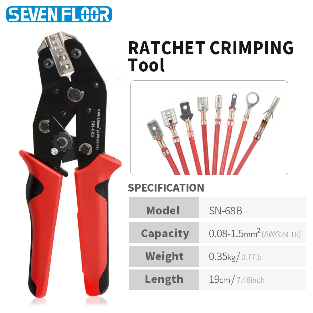 Ratchet Crimper Pliers SN-68B For 0.08-1.5mm²(28-16 AWG) Wires Tool Crimps Plug JST ,TE,XH,SM,VH,PH,Molex Terminals