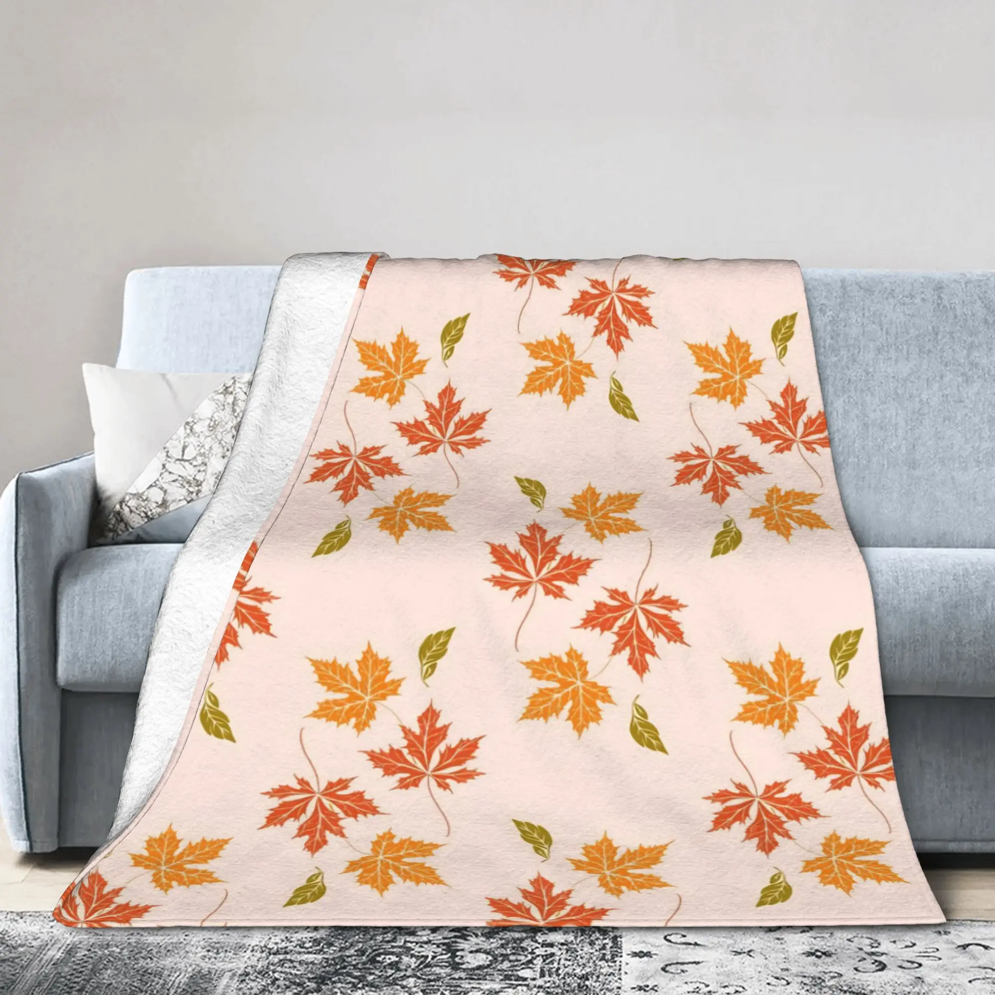 Maple Fallen Leaves Blanket Flannel Spring/Autumn  Portable Lightweight Throw Blanket for Sofa Travel Rug Piece