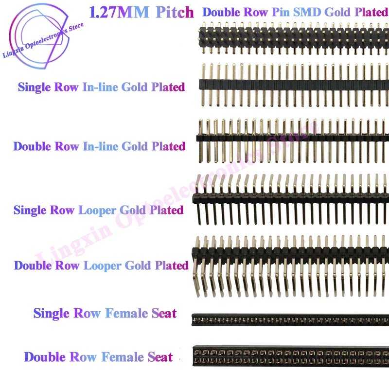 10Pcs 1.27Mm Toonhoogte Enkele Rij Dubbele Rij Mannelijke Pin Vrouwelijke Connector Socket Patch Rechte Naald Gebogen Naald Rij pin Rij Vrouwelijke