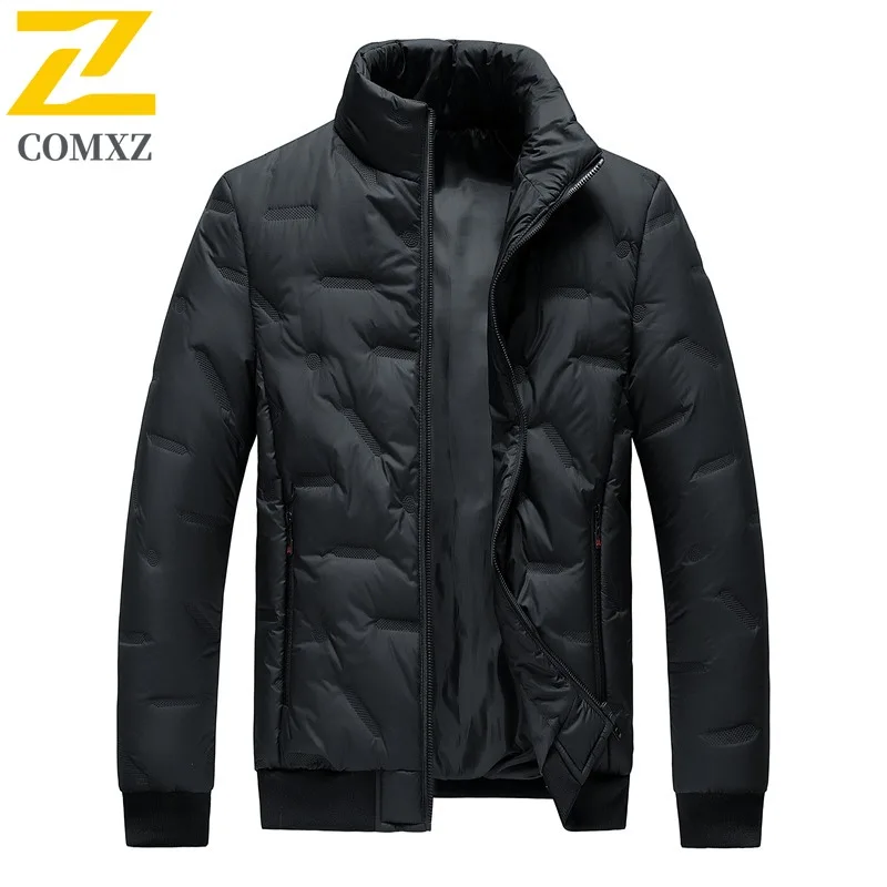 

COMXZ Men Outdoor Padded Jacket Classic Stand Collar Office Thickened Warm Parka Casual Business Cold Resistant Winter Coats
