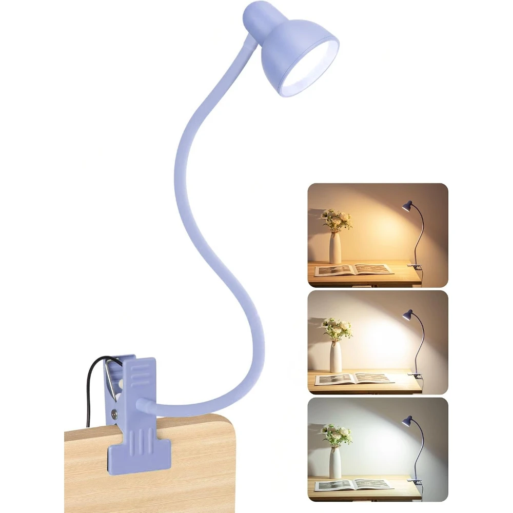 Flexible Clip On Desk Lamp, USB LED Reading Light with 3 Modes, Eye Care Clamp Table Light for Home, Study, Office and Bedside