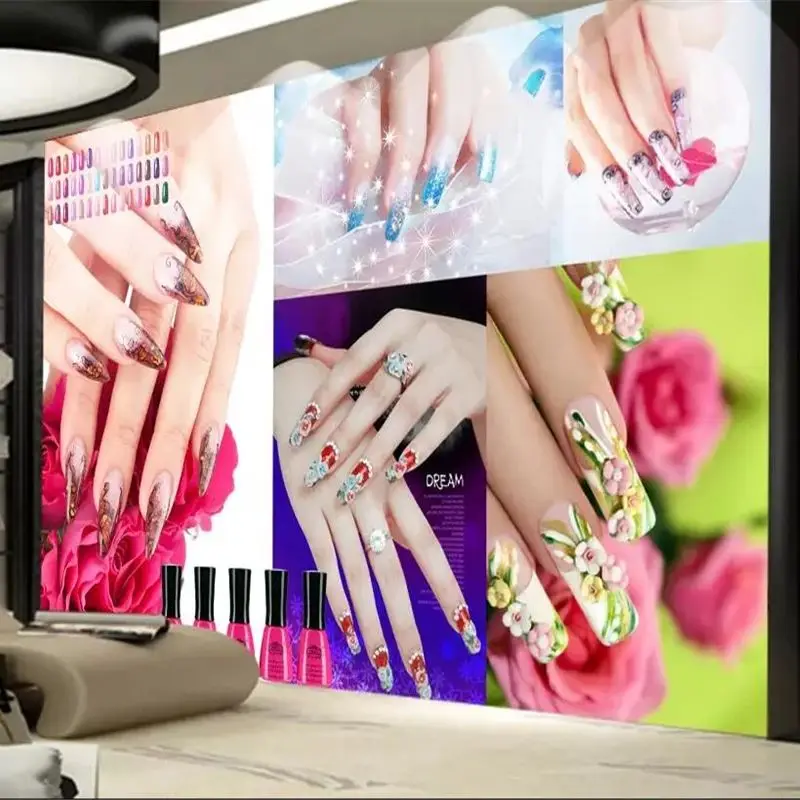 custom wallpaper mural 3D super beautiful beauty salon nail salon tooling wall romantic personality rose nail polish decoration