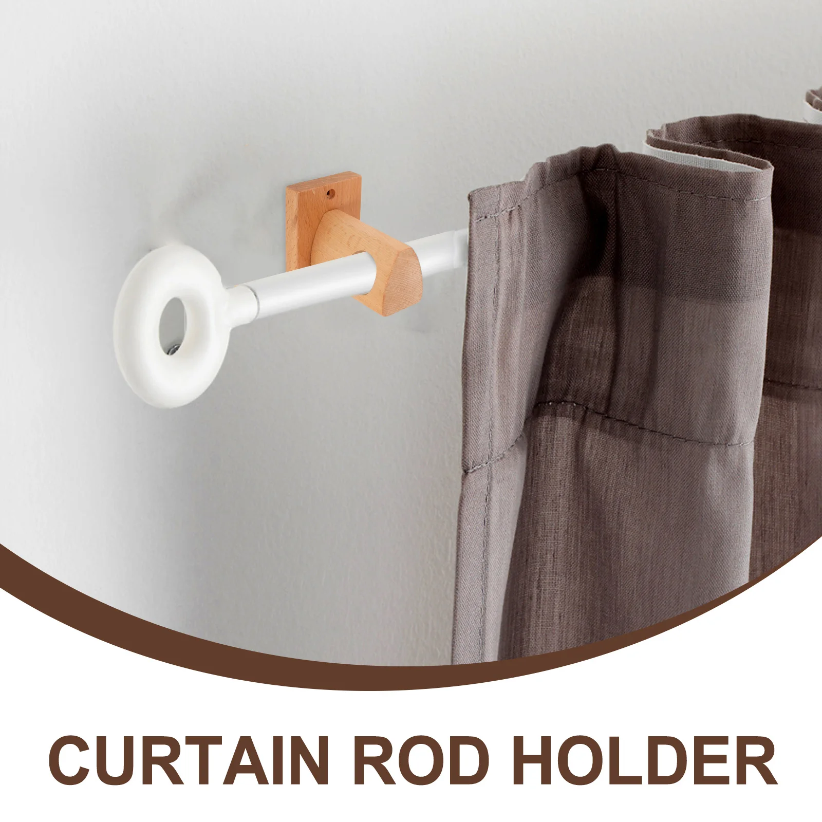 

Wooden Curtain Rod Holder Bracket for Wall Mount Bathroom Shower Smooth Design Sturdy Long Use Strong Capacity