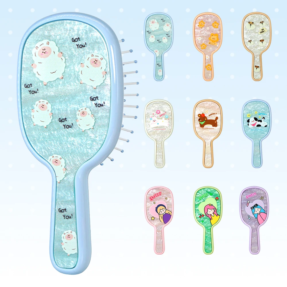 

Cute Cartoon Animal Print Paddle Hair Comb Set - Multiple Styles (Lion/Sheep/Dog), Air Cushion Base for Gentle Scalp Care