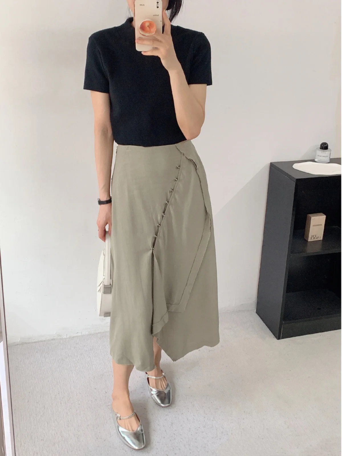 

Retro Luxury Linen Ele Asymmetrical Midi Skirt Women's Faion High Waist Slimming Cotton Linen A-Line Skirt