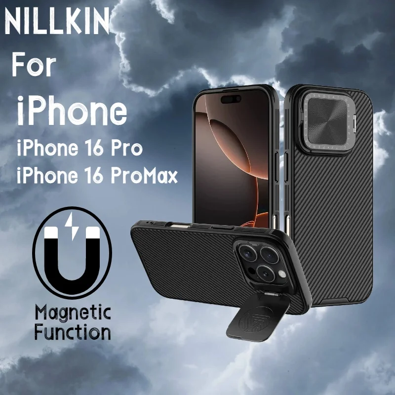Nillkin For iPhone 16 Pro Max Case 16 Pro Magnetic CamShield Prop Full Coverage Camera Stand Anti Shockproof Hard Back Cover