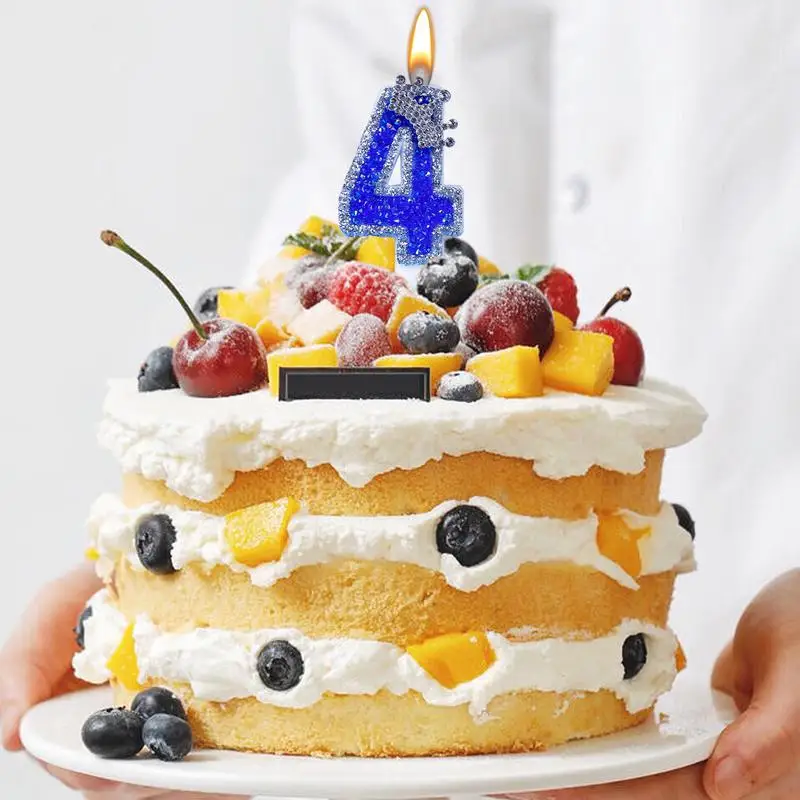 بريق شموع عيد الميلاد أرقام 0-9 عدد شموع الكيك باللون الأزرق ثلاثية الأبعاد شكل كعكة توبر الديكور لموضوع انعامات الزفاف