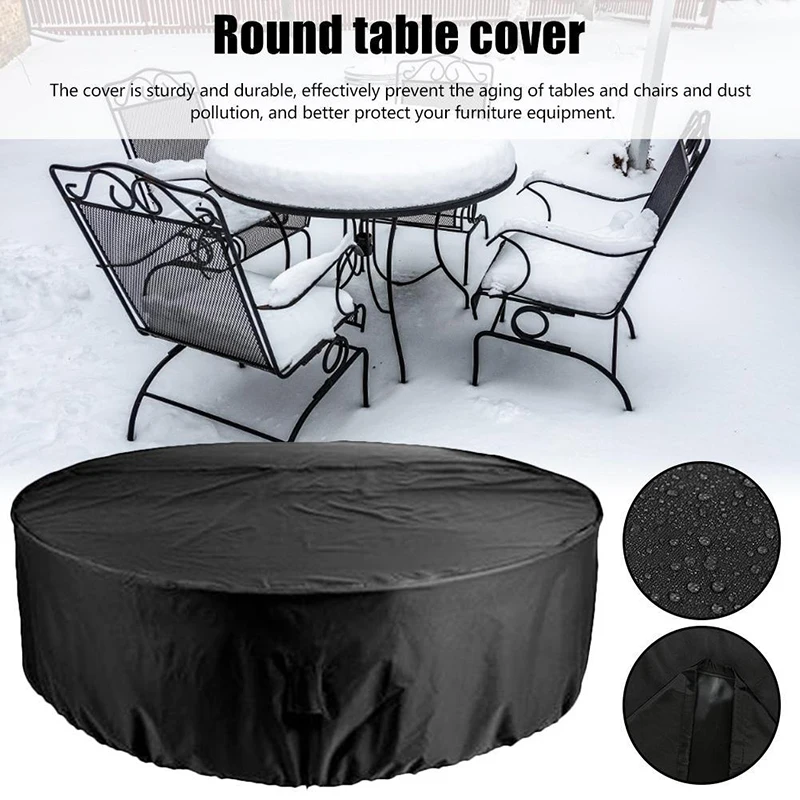 Protective Cover For Garden Table Waterproof Breathable Oxford Fabric Round Furniture Cover Dustprood Black Cloth 230CMX110CM