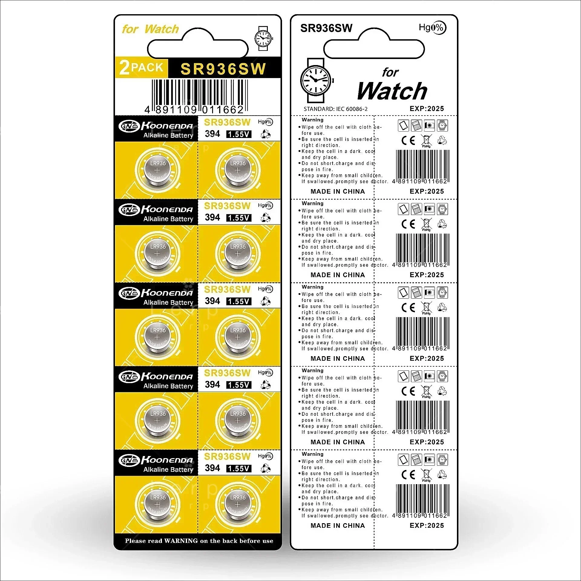 SR936SW button zinc manganese battery. Compatible model: AG9 394 394A LR936 L936F SR936SW