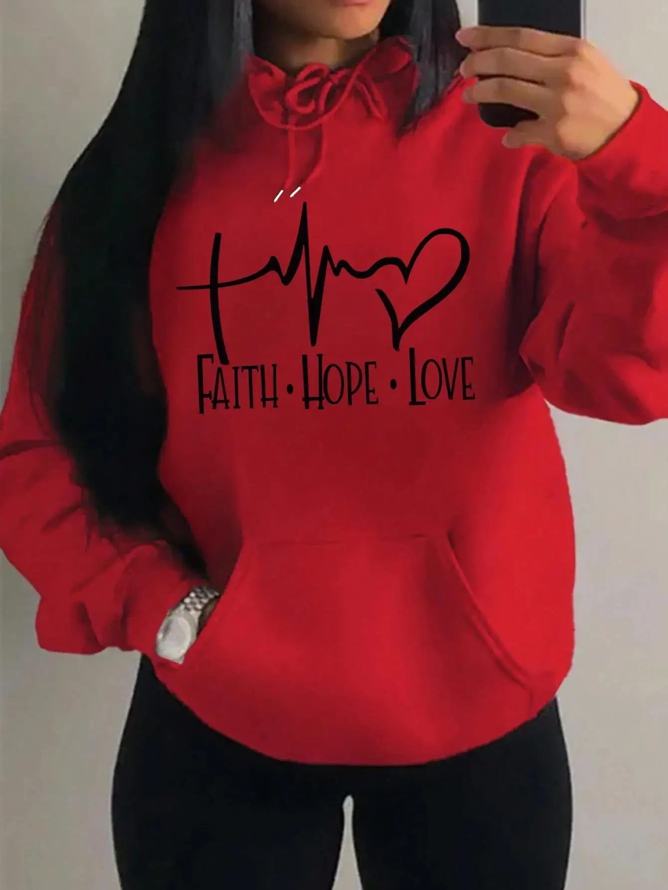 Faith Hope-Sudadera con capucha para mujer, ropa informal holgada con estampado de letras de amor, estilo Hip Hop, cuello redondo, otoño