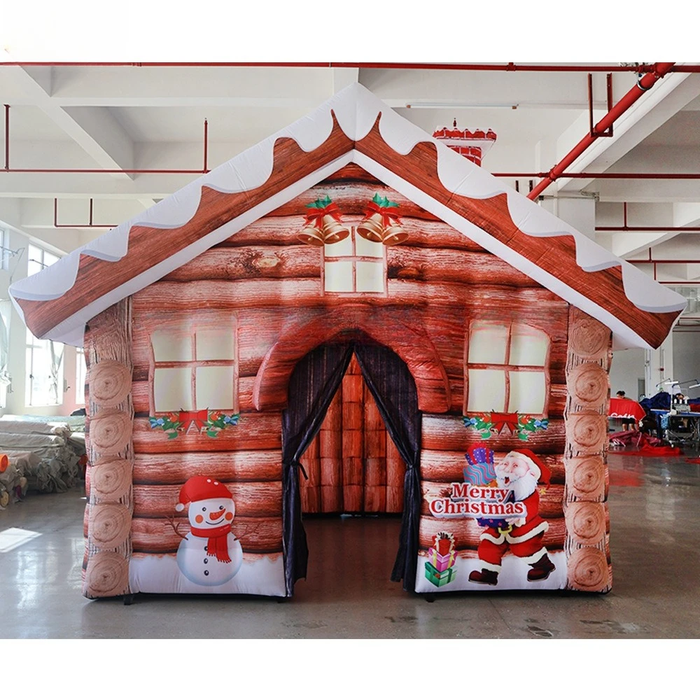 Lighting decoration inflatable Christmas hut, inflatable Santa Claus pattern Christmas house spray painting house