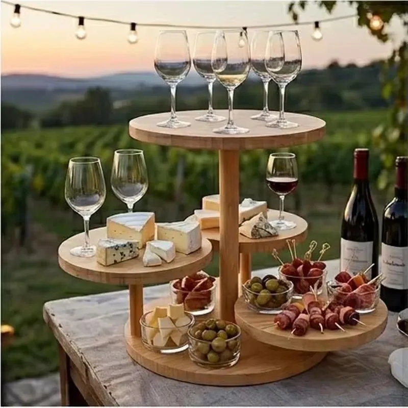 for 4-Tier bamboo cake stand wedding display tower rustic dessert tray for bridal showers and anniversary parties
