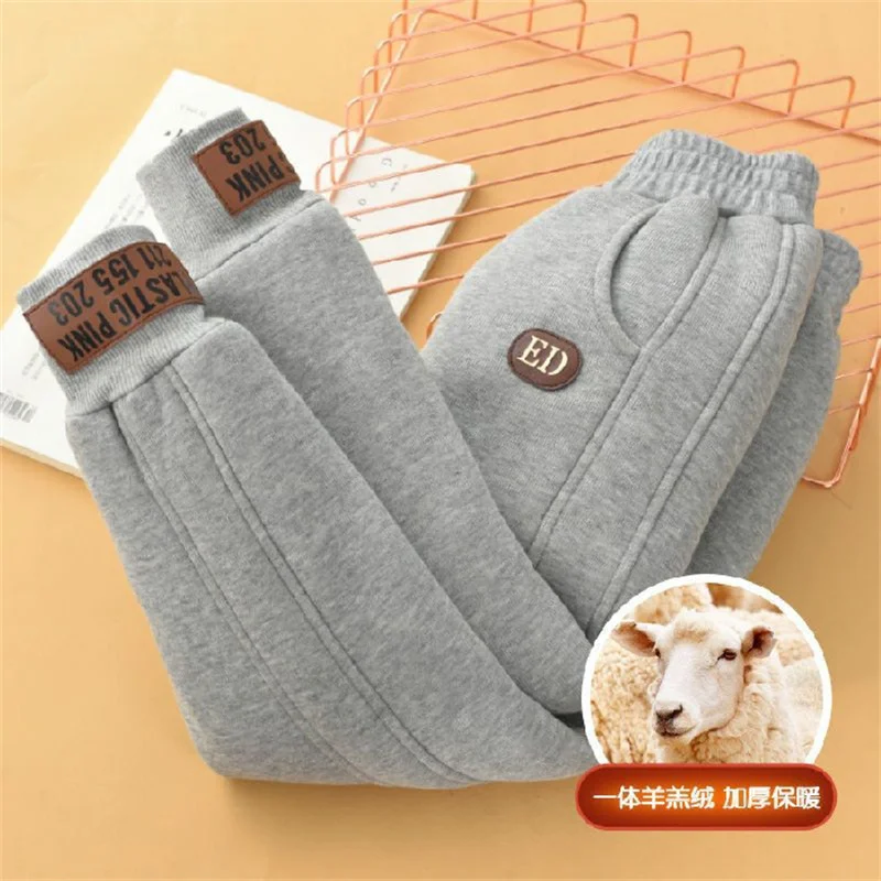 New Girls Padded Thickened Pant Boys Warm Solid Colour Lamb Wool Trousers Autumn Winter Children Fashion Casual Sweatpants 4-14Y