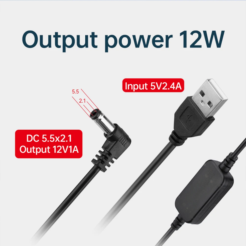 USB 5V to DC 12V 5.5mm x 2.1mm Power Cable USB Voltage Step Up Converter Cable Power Supply Adapter DC 5V to DC 12V Cable 12W