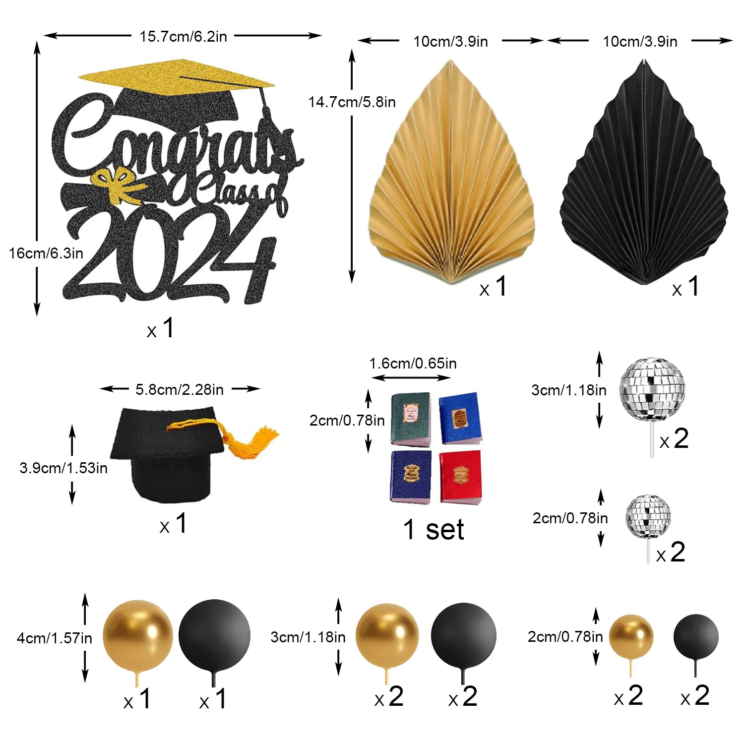 Graduation Cake Topper Graduation Cap Diploma Classic Black Congrats Grad Cake Decorations for Class of 2024 Graduation Party