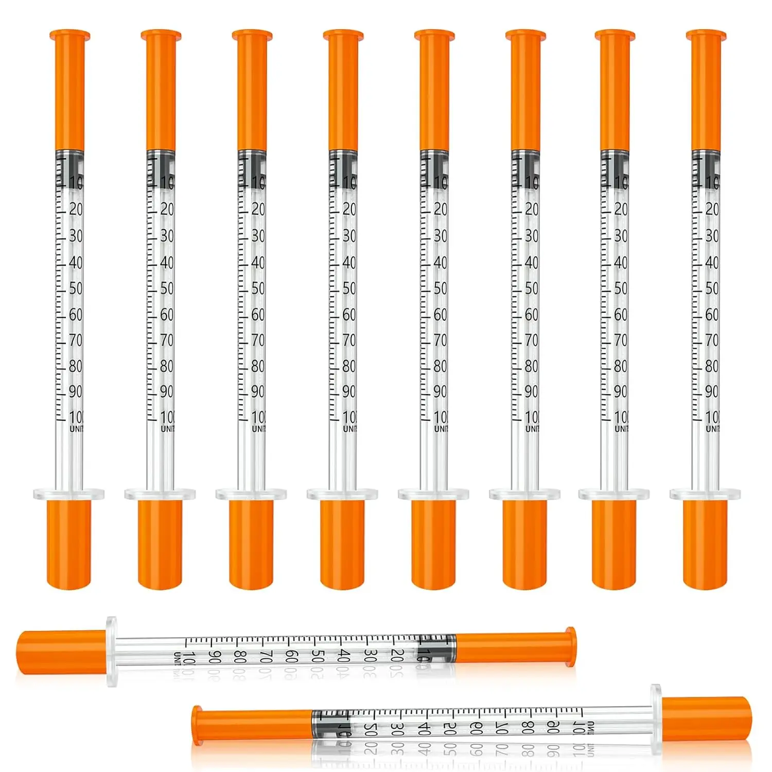 100 seringues à insuline avec capuchon orange de 0,5/1 ml, aiguilles incluses, emballage individuel, fournitures de mesure de liquides pour laboratoire et animaux de compagnie
