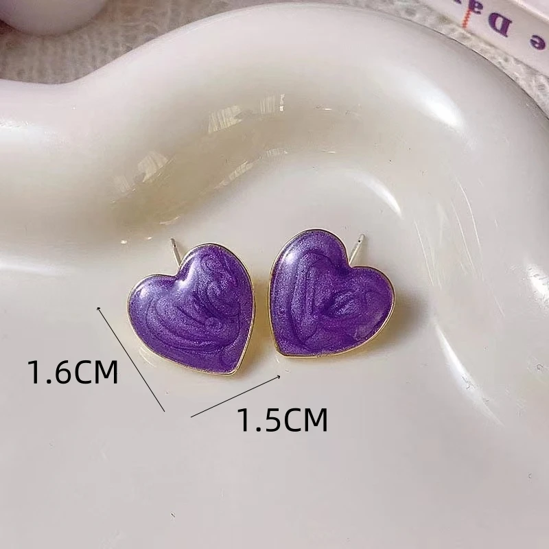 حلق على شكل قلب كبير أرجواني اللون للنساء بسيط من المينا الصقيل مجوهرات شخصية لعيد الميلاد والهالوين هدية للفتيات