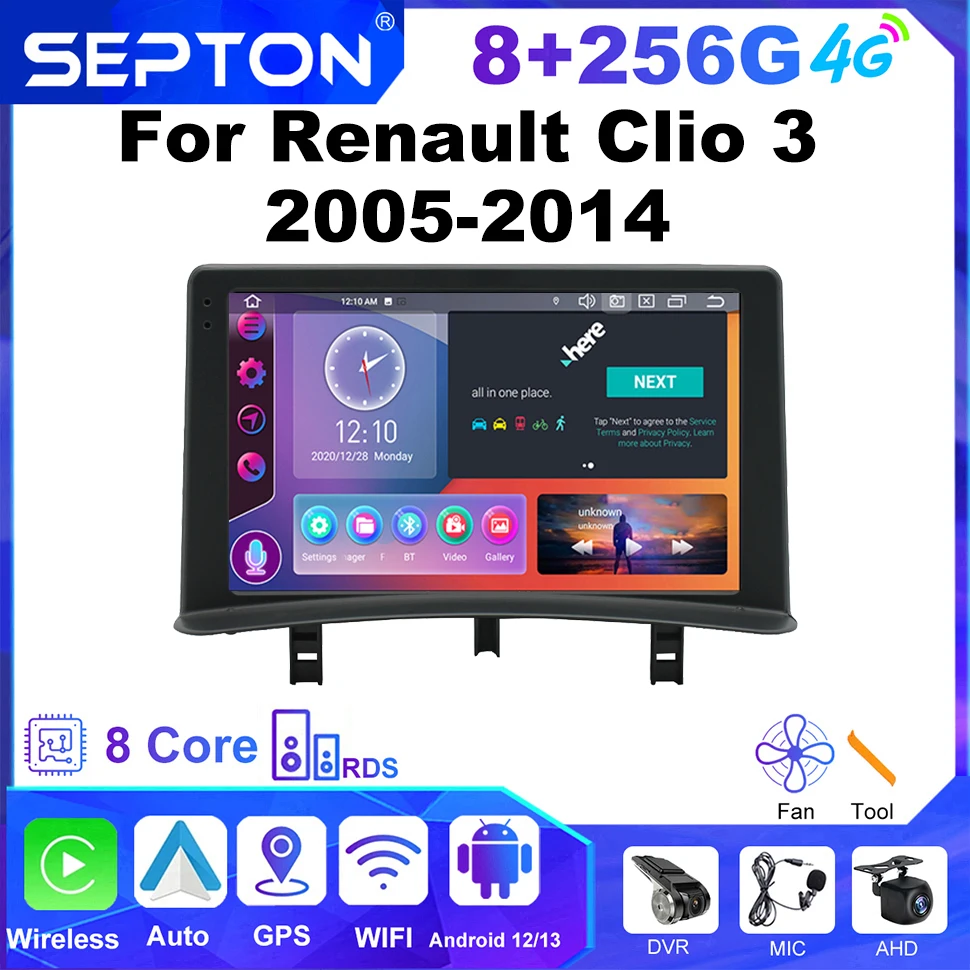 

SEPTON Car Radio for Renault Clio 3 2005-2014 Wireless Carplay 8Core WIFI 4G IPS Auto Smart Systems Car Radio Multimedia Player