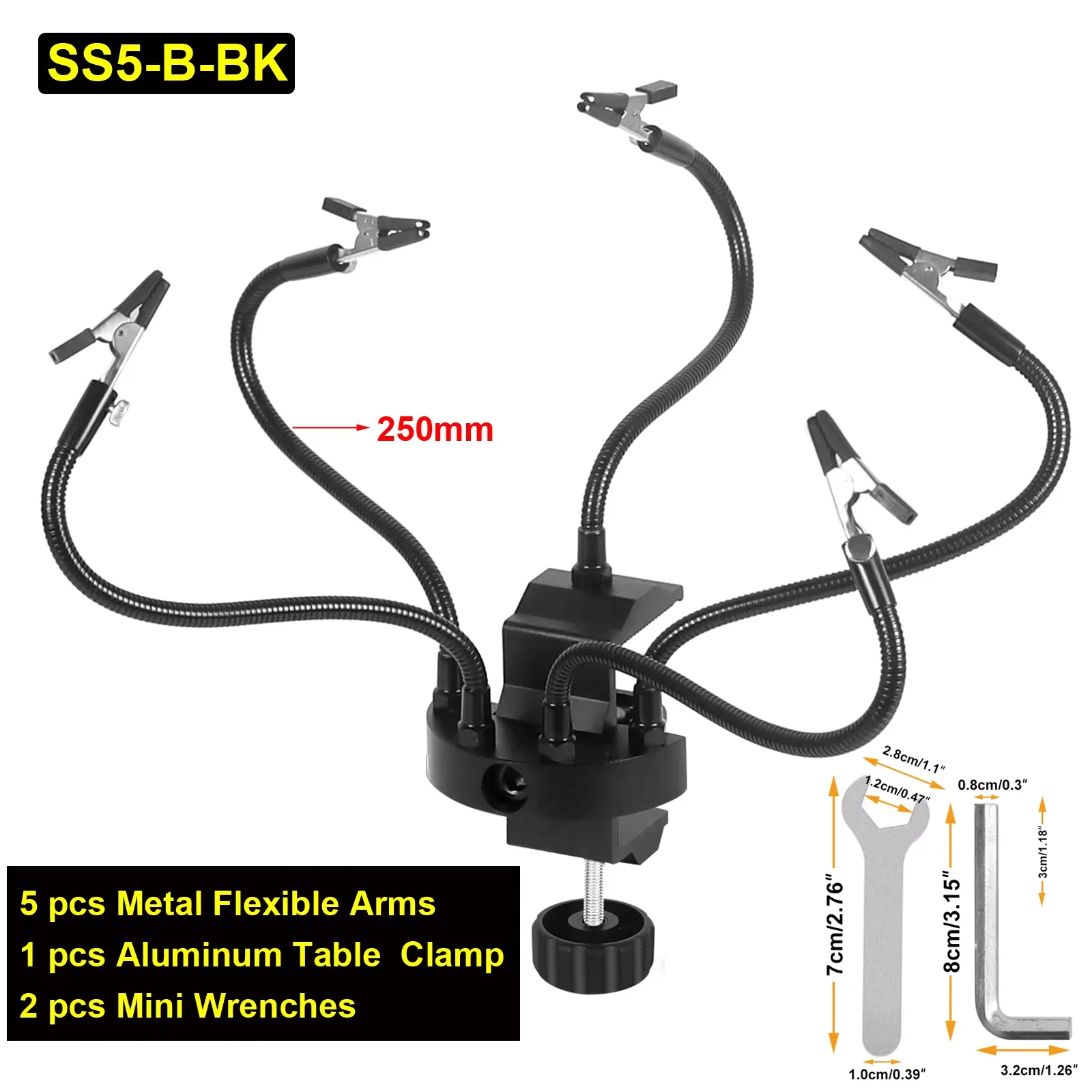 Helping Hands Soldering Tool with 5 Metal Flexible Arms Table Clip PCB Holder Welding Third Hand for Soldering Assembly Repair image 6