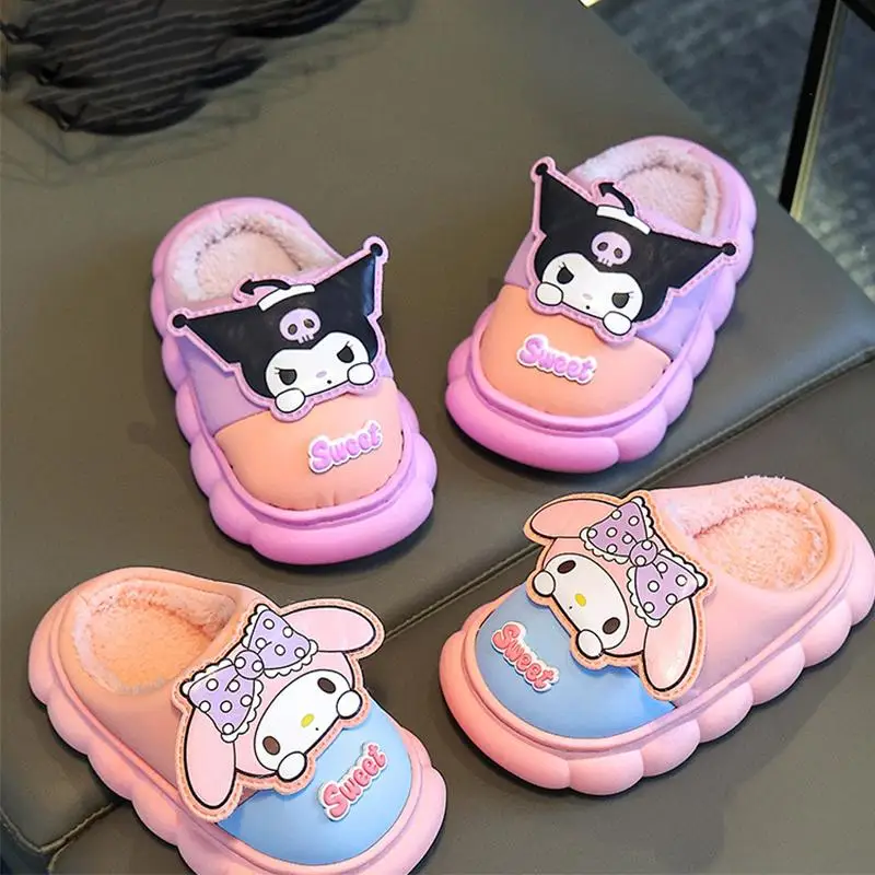 

Sanrio My Melody Girl Slippers Fall Winter Children Thickening Keep Warm Waterproof Home Shoes Fashion Kawaii Anime Cartoon New