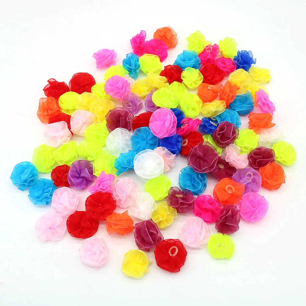 100pcs Handmade Pet Dog Hair Bows Lace Pet Hair Accessories Rubber Bands Pet Supplies Pet Dog Grooming Accessories