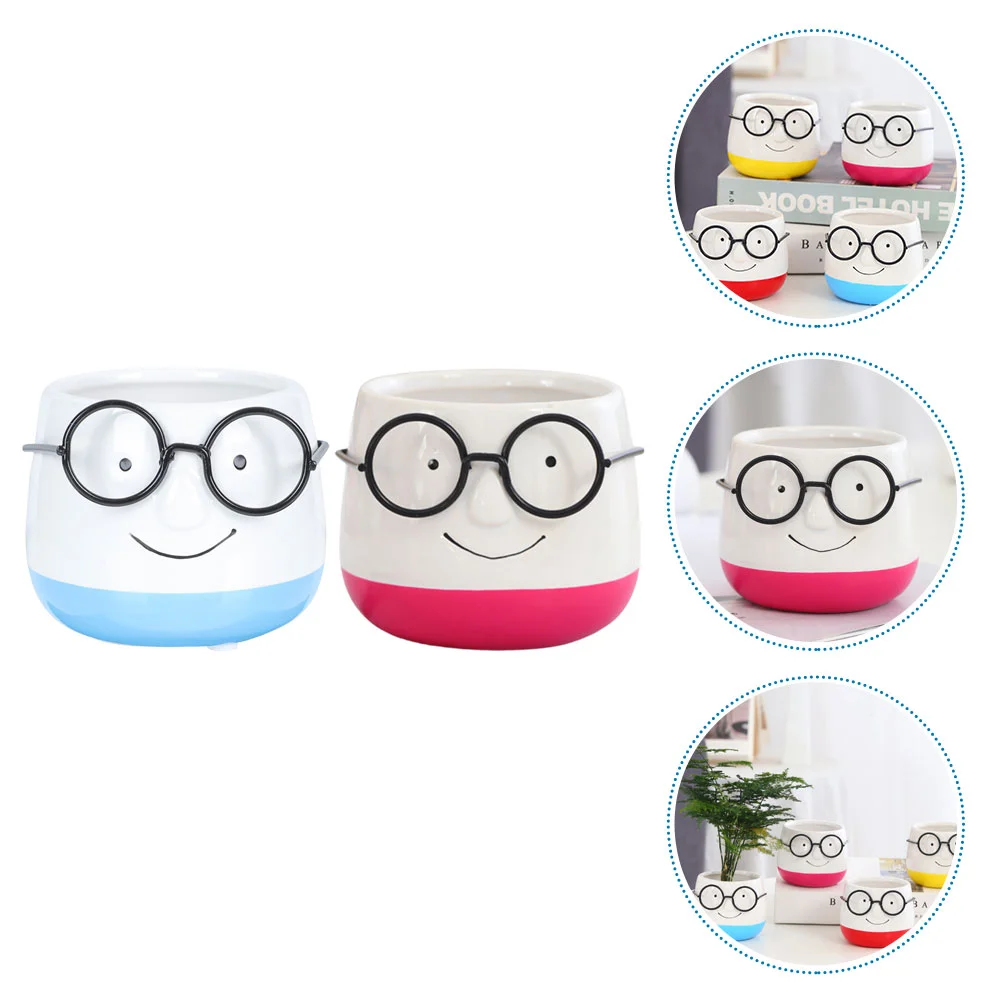 

2 Pcs Outdoor Planters Flowerpot Indoor Plants Cartoon Ceramic Light Ceramics Adorable