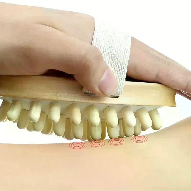 Wooden Body Massage Brush With Smooth Wood Nodes Soft Hand Strap For Muscle Relaxation Exfoliation Spa Care