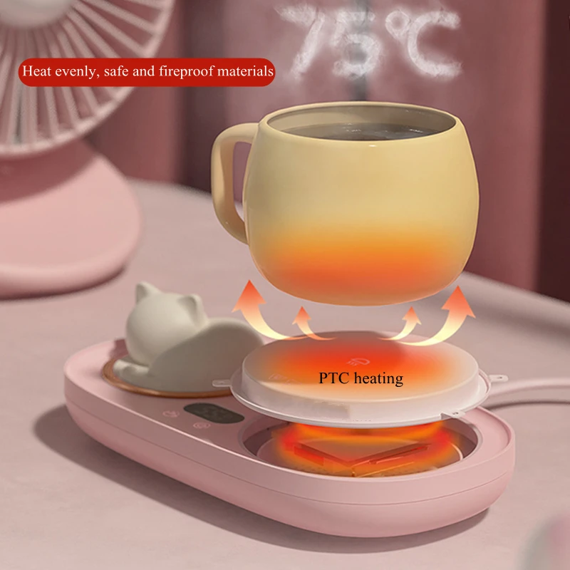 Aquecedor de copo elétrico 3 engrenagem temperatura caneca mais quente café leite água aquecimento copo coaster esteira com luz noturna aquecedor de copo