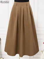ZANZEA Women High Waist Jupe Korean Pleating Swing Skirt Vintage Fashion 2024 Spring Office Falda Holiday Loose Solid Long Skirt - Image 5