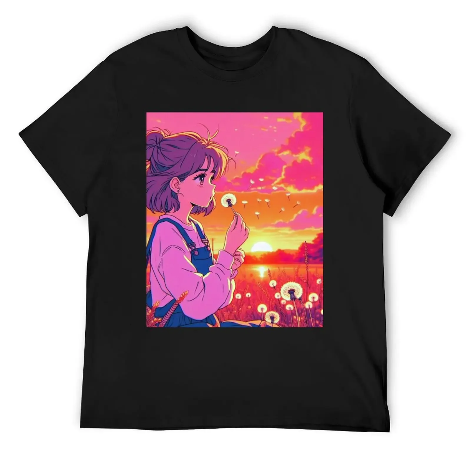 Just A Girl Who Loves Anime Sunset & Making Dandelion Wishes T-Shirt blacks shirts graphic mens t shirts top quality