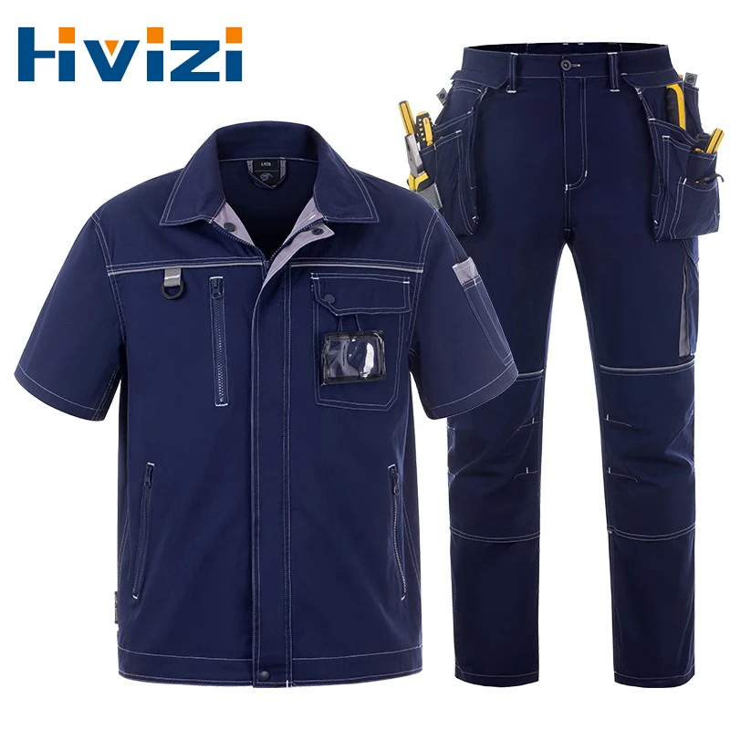 

Work Clothing Suit Thin Welding Suit Summer Wear-resistant Uniform Durable Short Sleeve Work Tops Multi Pocket Cargo Pants