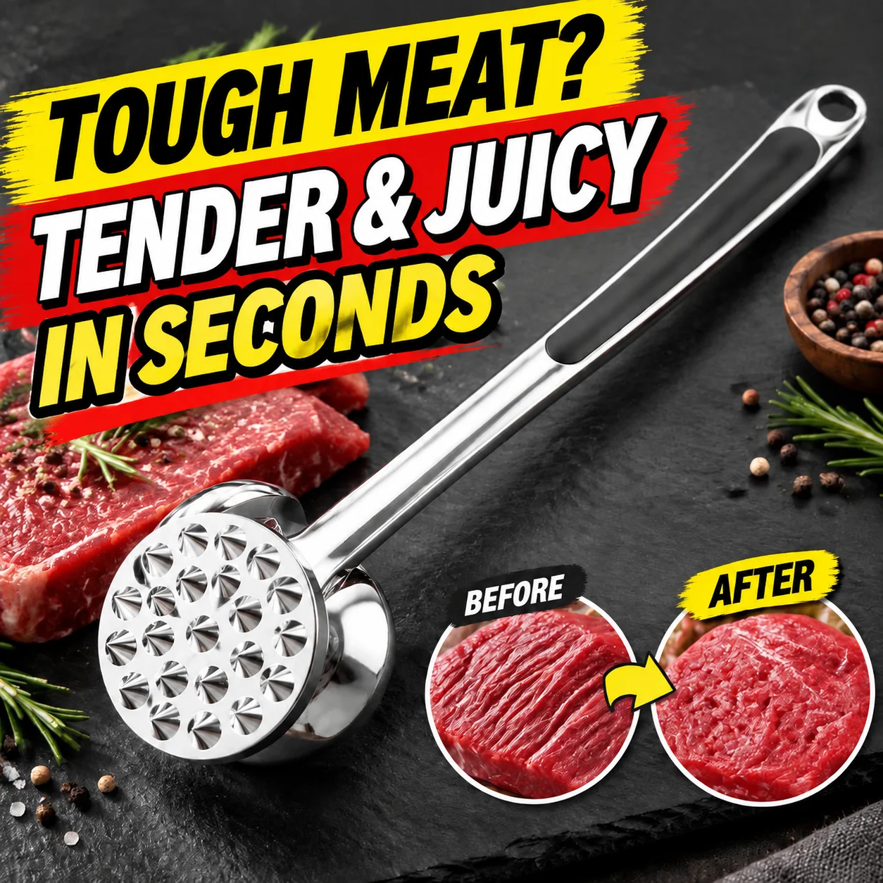 Zinc Alloy Steak Metal Hammer Heavy Duty Meat Tenderer Heavy Durable Double Sided Meat Tenderer Household Kitchen Tools
