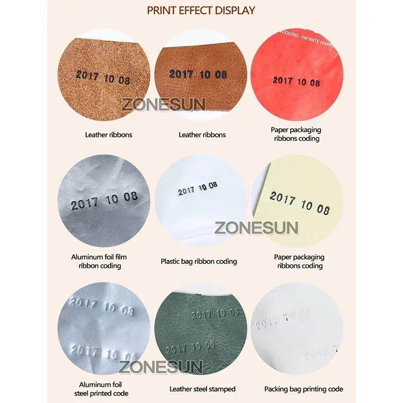 

ZONESUN ZY-RM5-E Color Ribbon Hot Printing Machine Heat Printer for PT PE KT OPP COP Aluminum Foil Bags