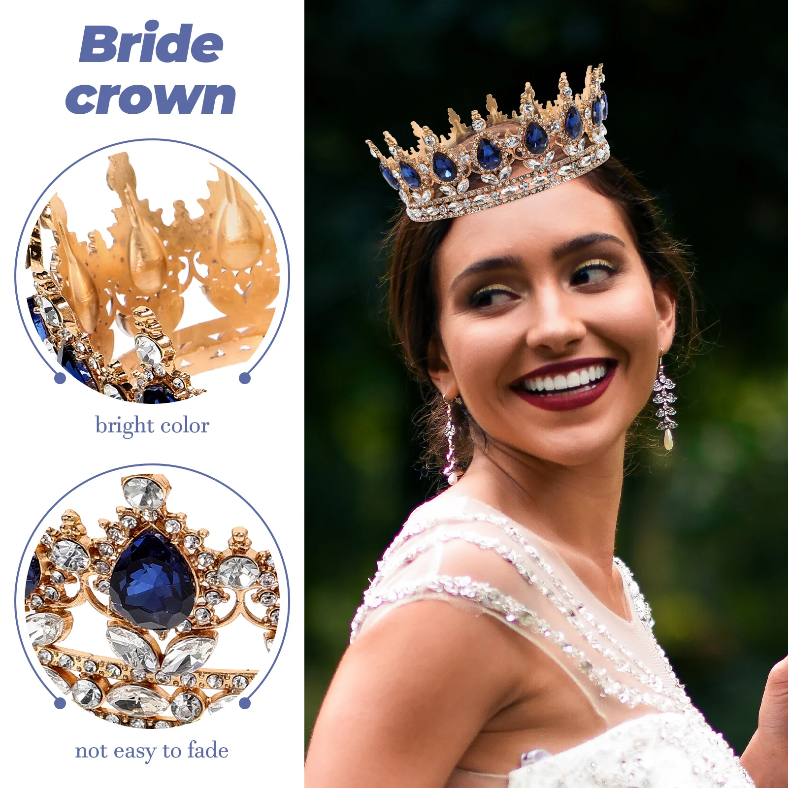 

High Quality Rhinestone Tiara Tiaras with Gemstones Wedding Crown Headpieces for Bride