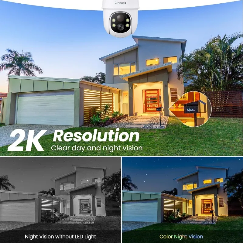 2K Cameras for Home Security-2.4G WiFi Outdoor Camera Wireless Solar/Battery Powered with solar panel, 360° Viewing, AI Human De