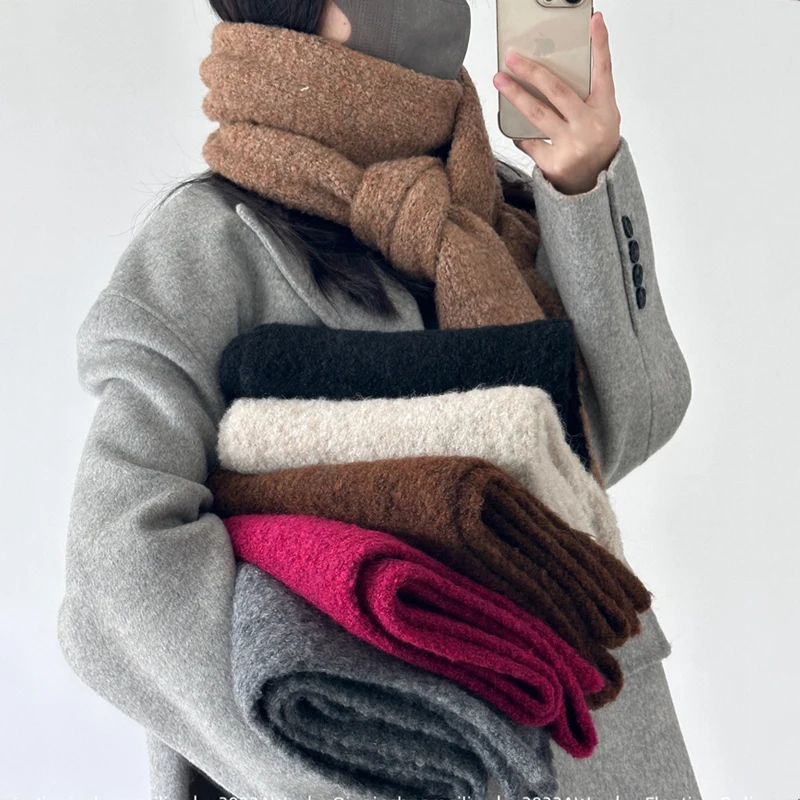 Simple Fashion Nordic Style Alpaca Wool Scarf Winter Soft Warm Shawl Women Men Neckerchief Long Pure Color Muffler