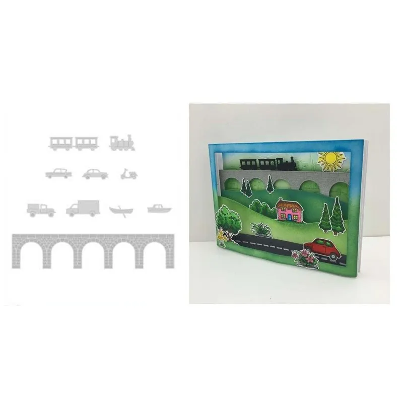 Travel Bridge 2022 New Metal Cutting Dies and Scrapbooking For Paper Making Background Embossing Frame Card Craft No Stamps