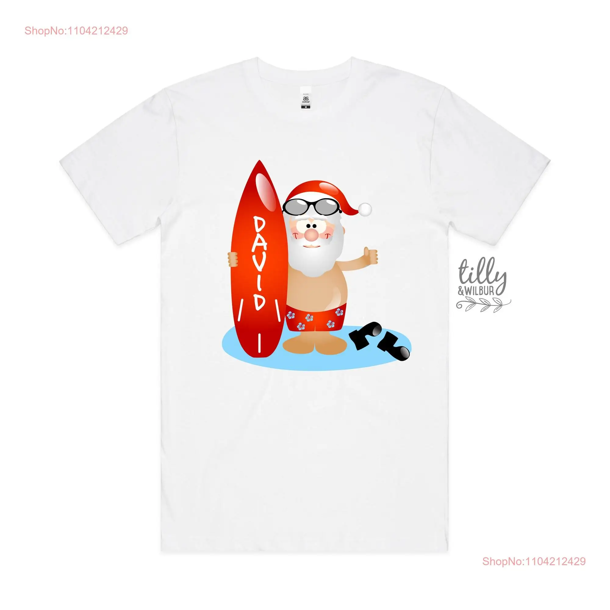 Personalised Christmas T Shirt Beach Santa Surfing Aussie Xmas Australian Summer With Surf Board long or short sleeves