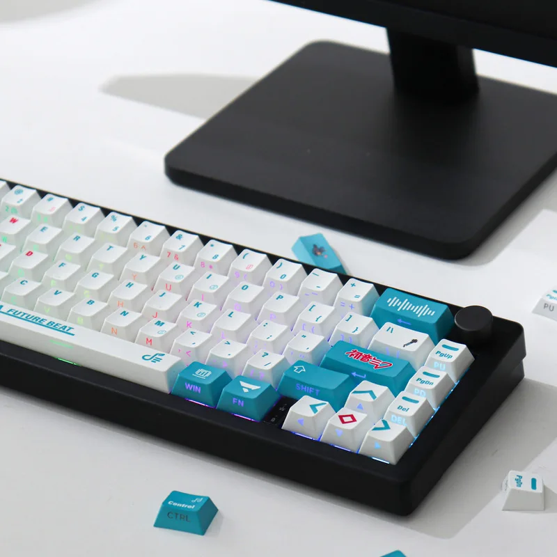 Imagem -04 - Miku Lado Transparente 130 Chave Teclado Mecânico Keycap Pbt Sublimação Térmica Azul Original Fábrica Adaptação de Altura 61 87