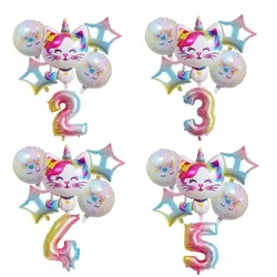 6pcs Rainbow Unicorn Cat Foil balloon 32 pollici Gradient color Number ballon Birthday Wedding Party Decoration supplies Baby Shower