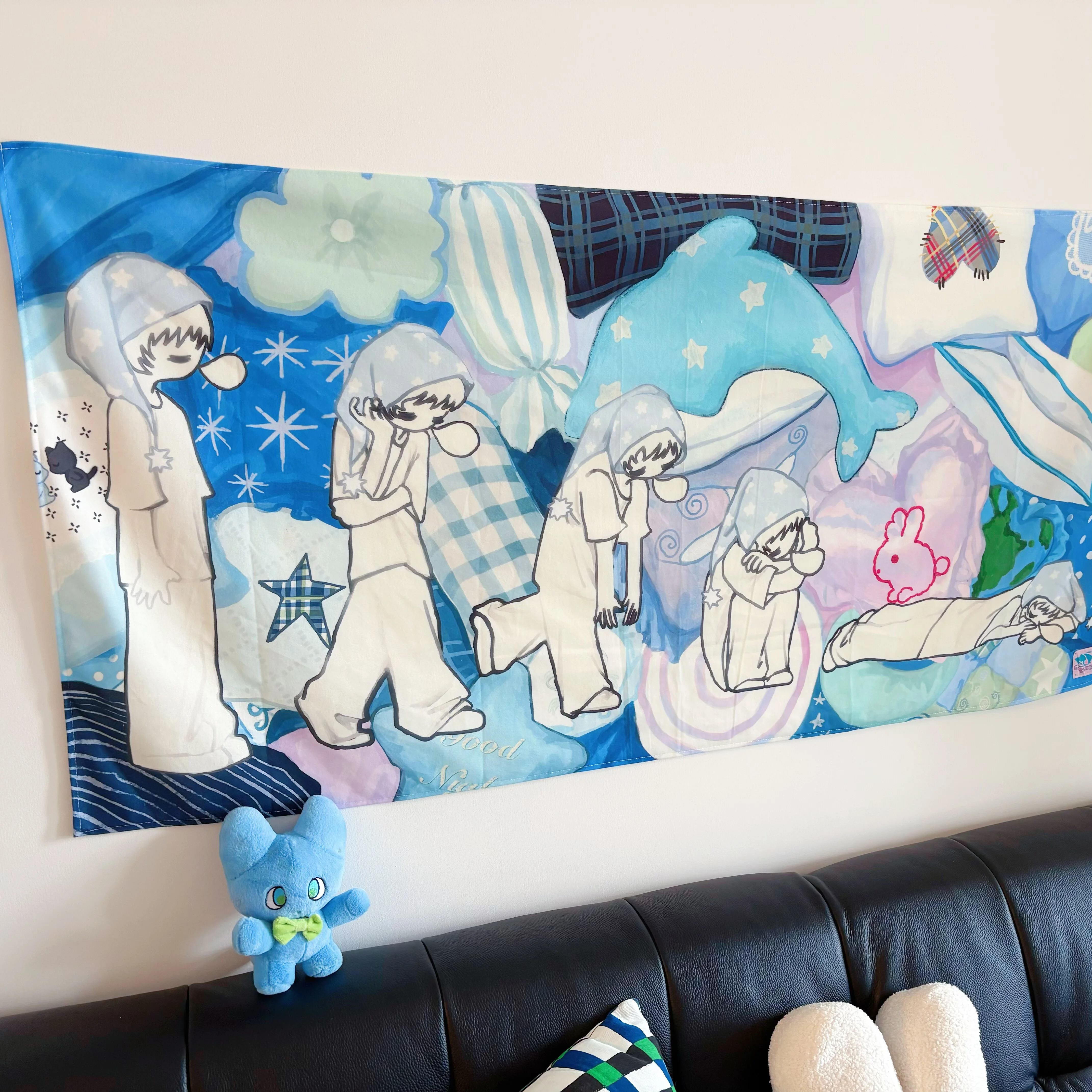 VIKAMA Healing Cartoon Boy Sleep Wall Hanging Ins-Style Feature Wall Warm and Soothing Sleep Ambiance Machine Washable