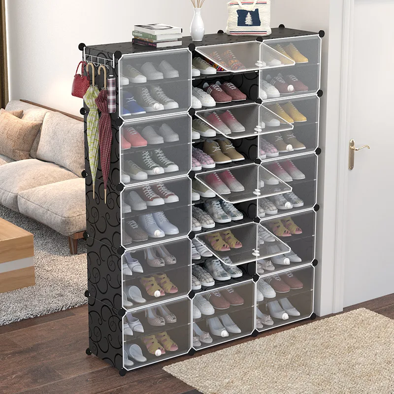 Simple Shoe Rack Assembly, Shoe Cabinet, Plastic Storage Rack, Dust-proof Door, Household Multi-functional Storage Rack