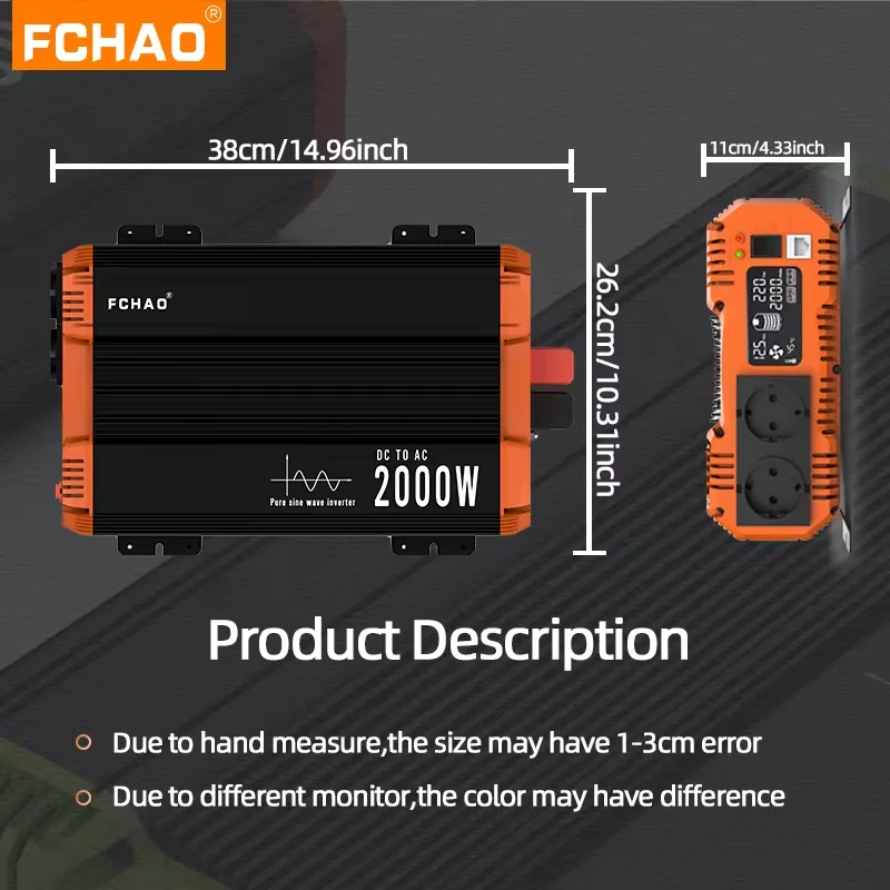 Fchao 4000W Pure Sine Wave Car Inverter: Transformers 12V to 220V, EU Socket, LCD Display, Remote Control for Home,camping, RVs