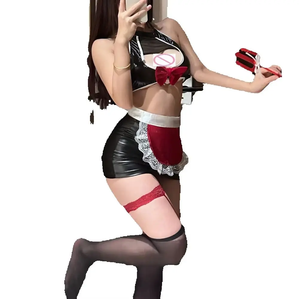 

Wholesale Women'S Sexy Two Pieces Roleplay Maid Uniform Adult Lady Halloween Party Cosplay Costumes SM Fliter PU Nightwear