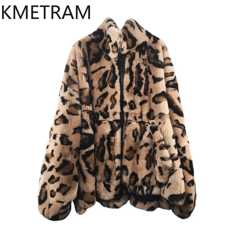 

Natural Rex Rabbit Fur Coat Women Leopard Print Oversized Real Fur Coats Woman Winter Clothes 2025 Furry Jacket шуба женская