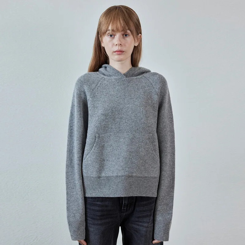 

Wool Cashmere Sweater Women 2023 Fall and Winter New Hooded Thickened Warm Korean Loose Casual Bottoming Shirt Gray Blouse