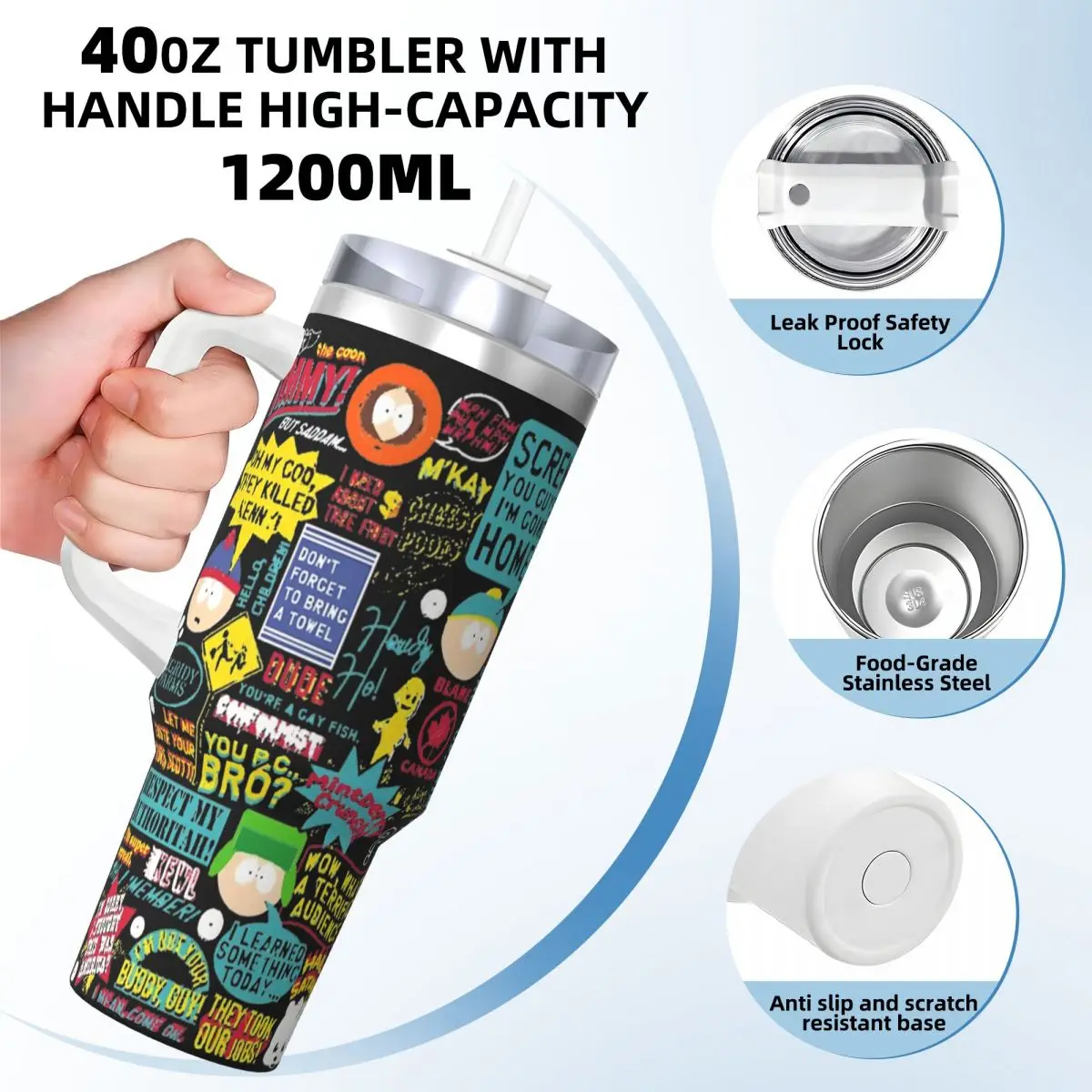 Stainless Steel Tumbler SouthPark Quotes Car Mugs With Straws Driving Cold and Hot Water Bottle Portable Large Coffee Mug