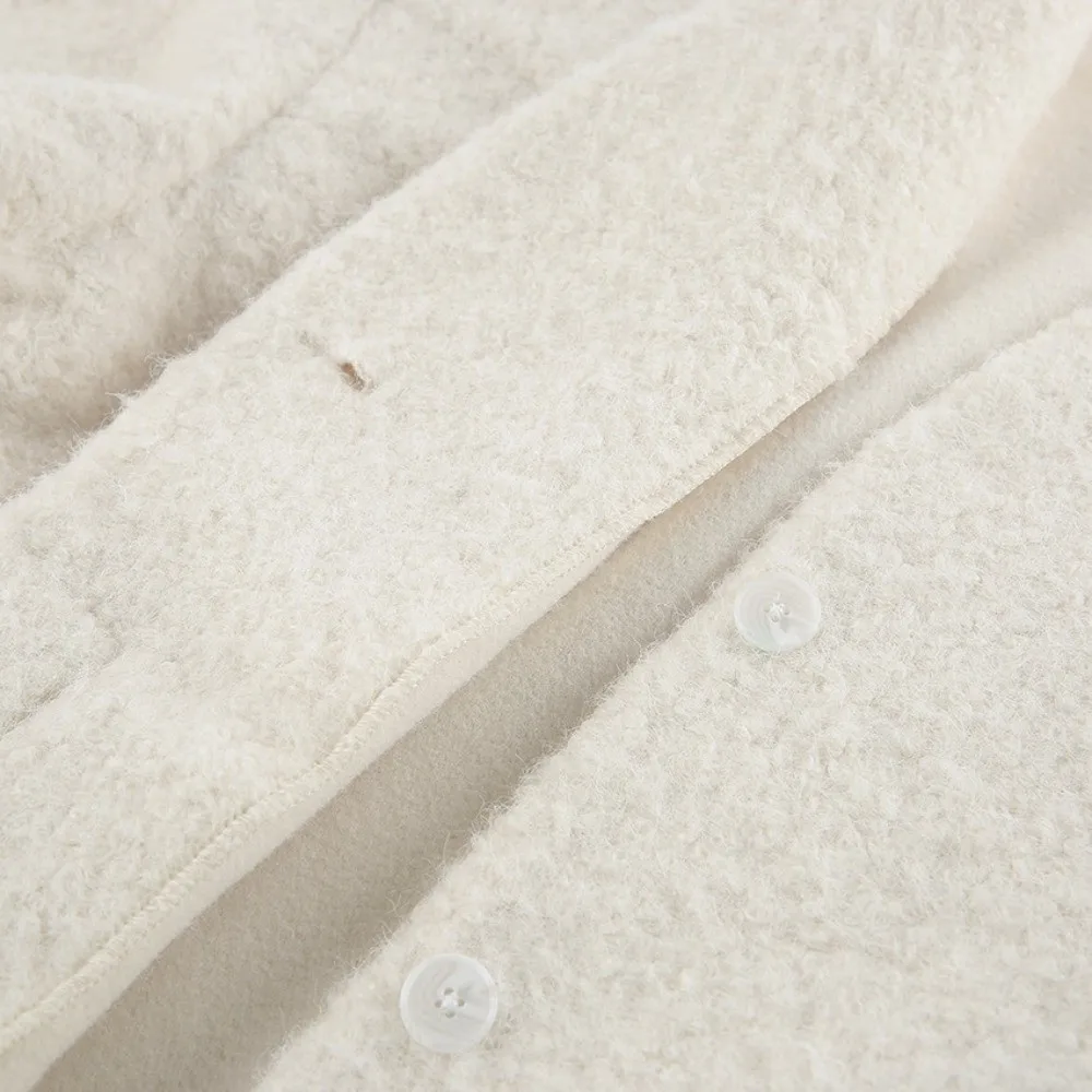 Short Length Women Short Wool Coat Fitted Waist Bubble Sleeve Ladies Fitted Woolen Jacket Bubble Sleeve Outerwear