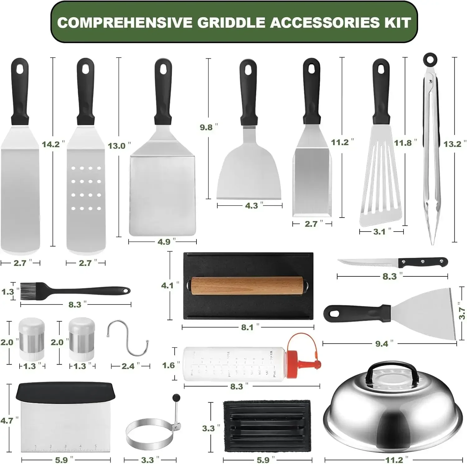 Home.Set for Blackstone and  , Grill Spatula Set with Enlarged Spatulas, Basting Cover, Scraper for Outdoor Barbecue